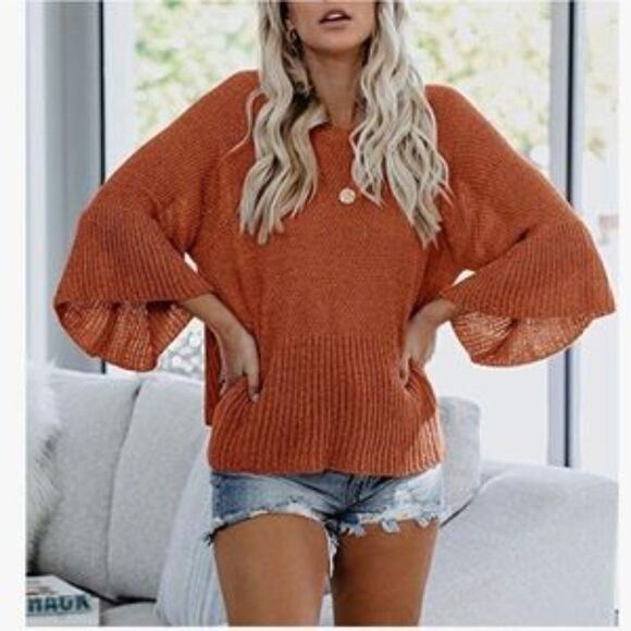 NEW Bell Sleeves Loose Knitted Sweater Top - Picture 1 of 5